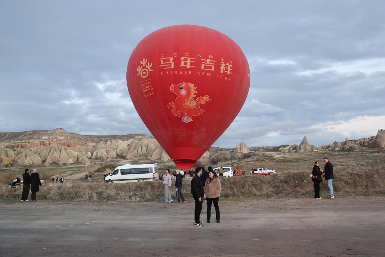 Hot air balloons designed for the event were displayed during the program held in Goreme by the Cappadocia Site Directorate. Nevsehir, Türkiye, February 14, 2026. (AA Photo)