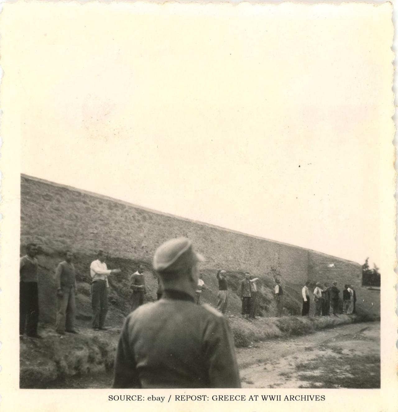 Greek prisoners line up at the Kaisariani shooting range before their execution by Nazi occupation forces, Athens, Greece, May 1, 1944. (Photo via Instagram / @greece_at_ww2_archives)