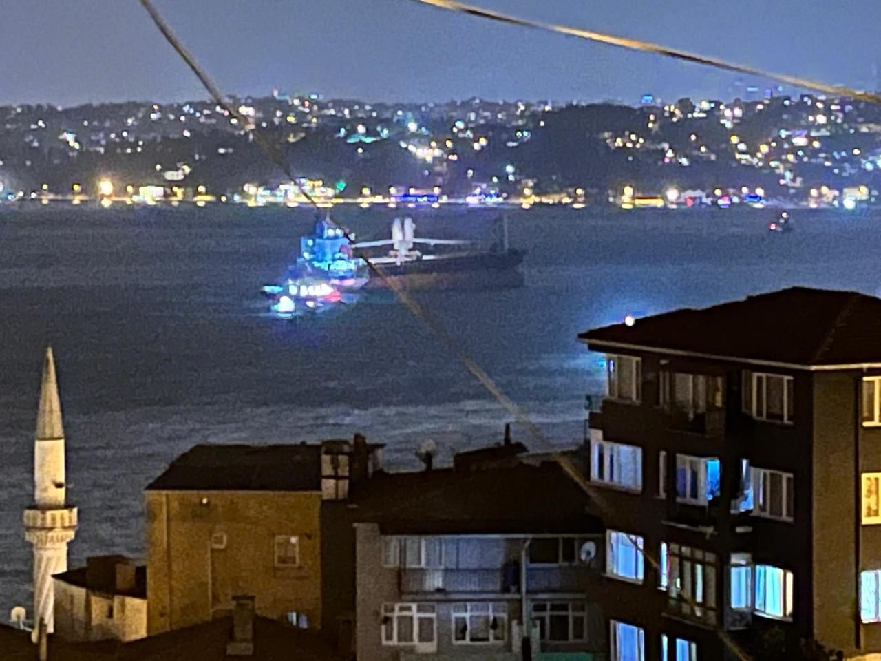 The cargo ship Razouk, which had run aground off Sariyer days earlier, drifted from its anchorage during the storm after being rescued and issued a distress call. Türkiye, February 15, 2026. (IHA Photo)