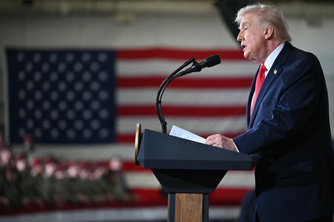 US President Donald Trump speaks to members of the military and their families at Fort Bragg, North Carolina on February 13, 2026. (AFP Photo)