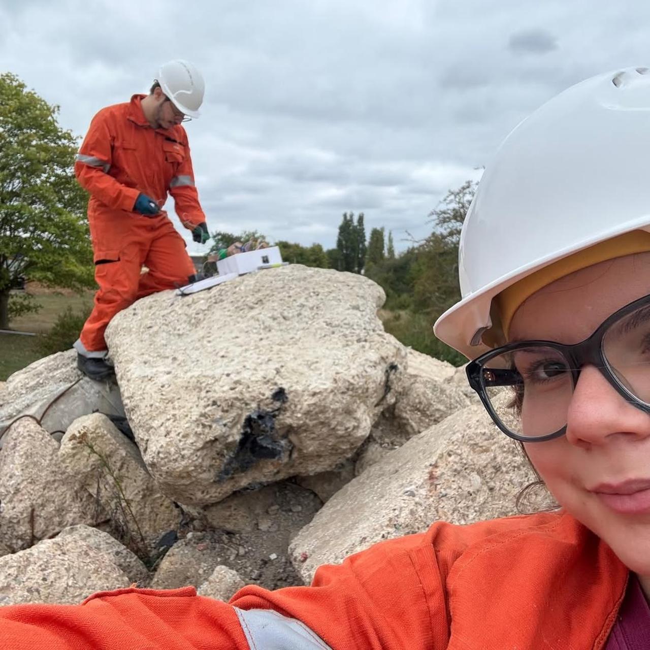 Arda Kancal and Idil Igde test their earthquake survivor detection device using geophone sensors during field trials, United Kingdom, October 23, 2025. (Photo via Instagram / @imperialcollegescience)