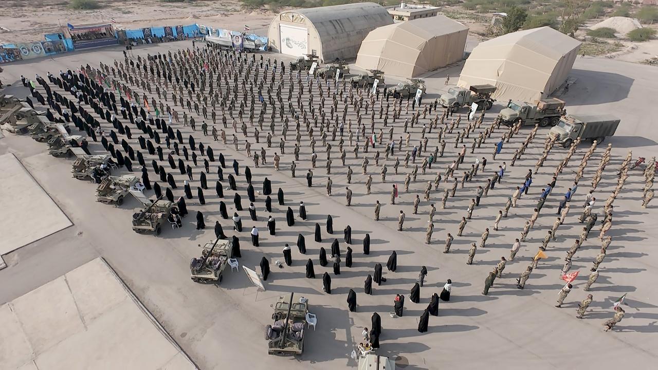 Iranian military personnel take part in an exercise titled "Smart Control of the Strait of Hormuz", launched by the Naval Forces of the Islamic Revolutionary Guard Corps, is being carried out in the Persian Gulf and the Strait of Hormuz on February 16, 2026. (Islamic Revolutionary Guard Corps/AA Photo)