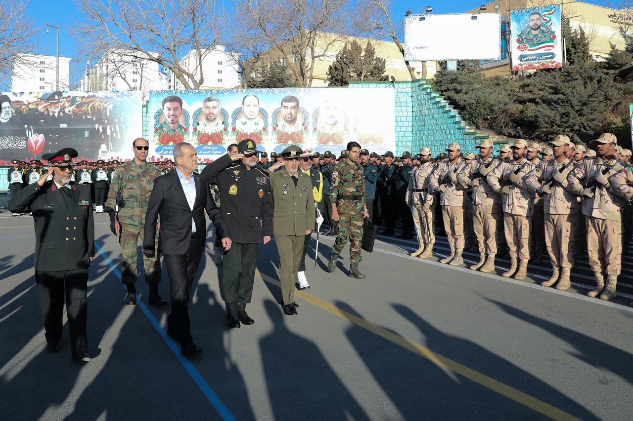 Iranian President Masoud Pezeshkian (2nd L) attended the graduation ceremony at the Police Academy in Tehran, Iran on February 17, 2026. (AA Photo)