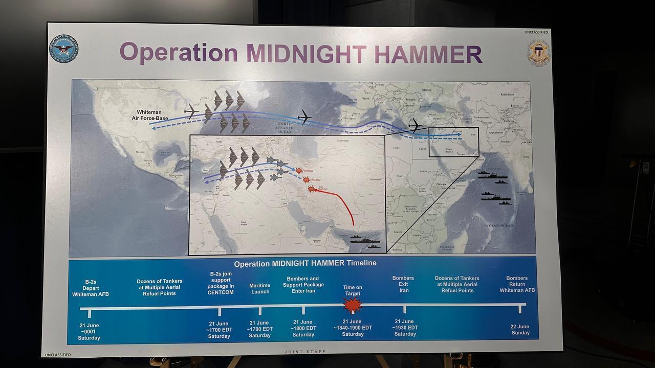 US Secretary of Defense Pete Hegseth and Chairman of the Joint Chiefs of Staff Air Force Gen. Dan Caine speak on the mission details of a strike on Iran during their press conference at Pentagon in Washington, United States on June 22, 2025. (AA Photo)