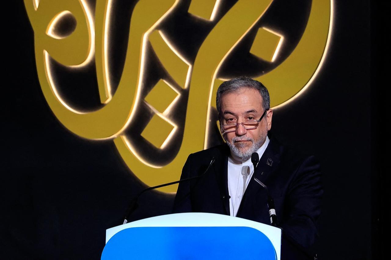 Iran’s Foreign Minister Abbas Araghchi looks on as he speaks during the 17th edition of the Al-Jazeera Forum in Doha on Feb. 7, 2026. (AFP Photo)