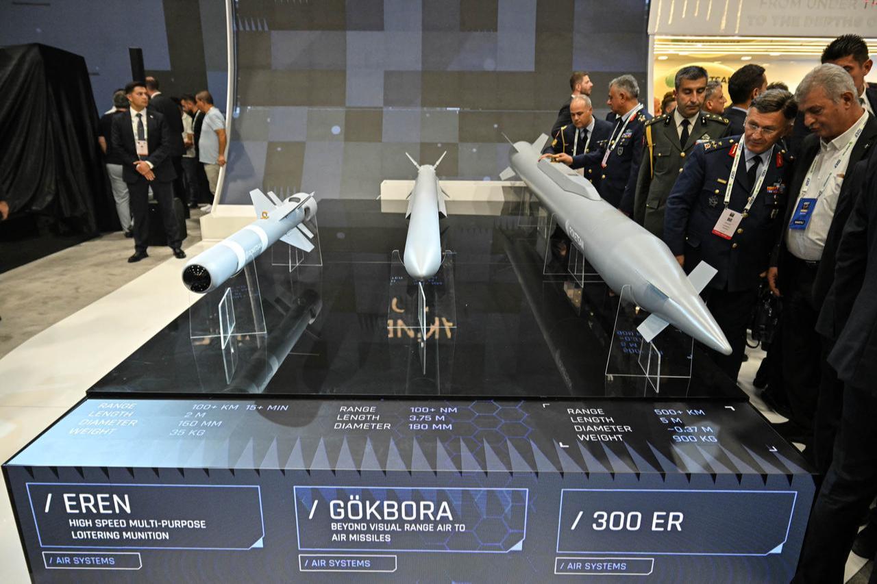 Roketsan, one of the leading companies in Turkish defense industry, unveiled its new products, including Gokbora BVRAAM at IDEF 2025 exhibition, July 22, 2025. (AA Photo)