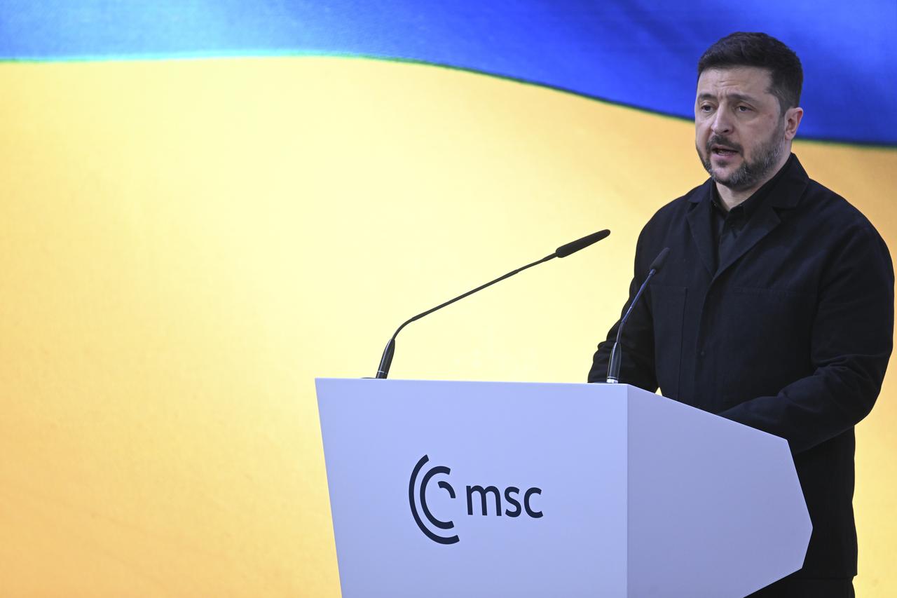 Ukrainian President Volodymyr Zelenskyy speaks during the 62nd Munich Security Conference (MSC 2026) in Munich, Germany, February 14, 2026. (AA Photo)