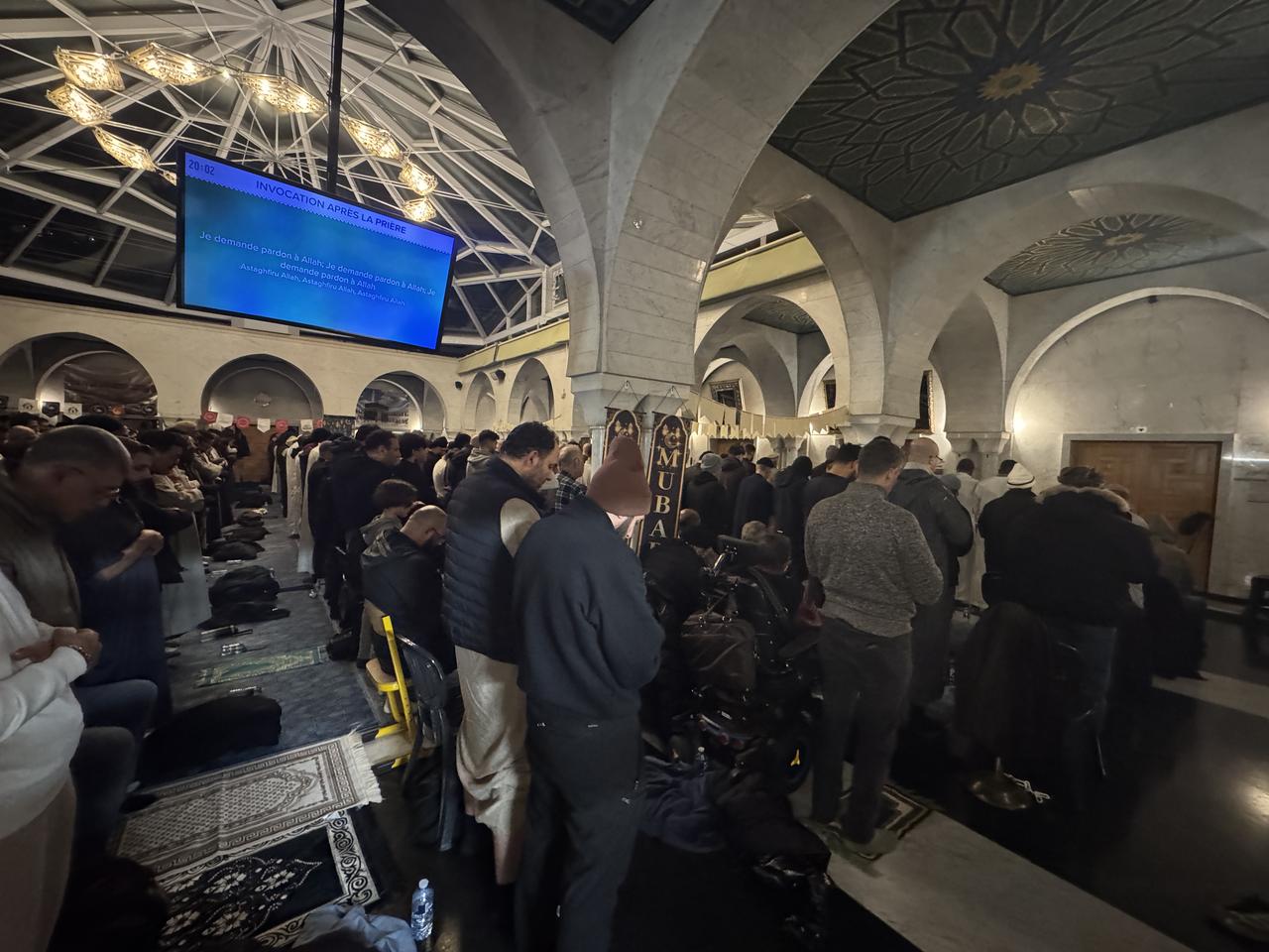 Muslims perform the first tarawih prayer of Ramadan at the mosque of the Geneva Islamic Cultural Foundation in the Petit-Saconnex district of Geneva, Switzerland, Feb.18, 2026. (AA Photo)