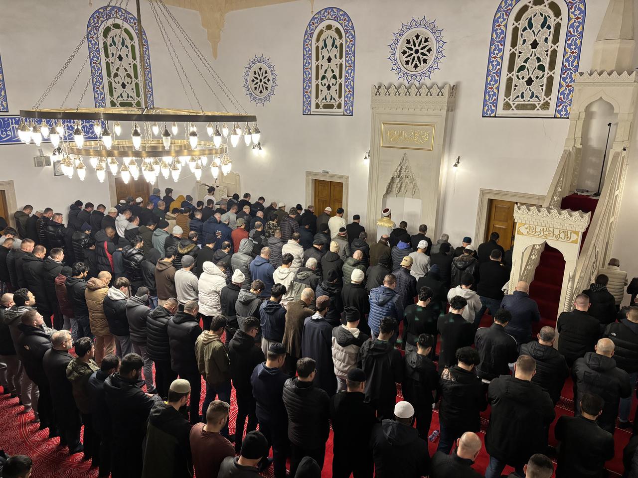 Muslims perform the first tarawih prayer of Ramadan at the Banya Bashi Mosque in Sofia, Bulgaria, Feb. 18, 2026. (AA Photo)
