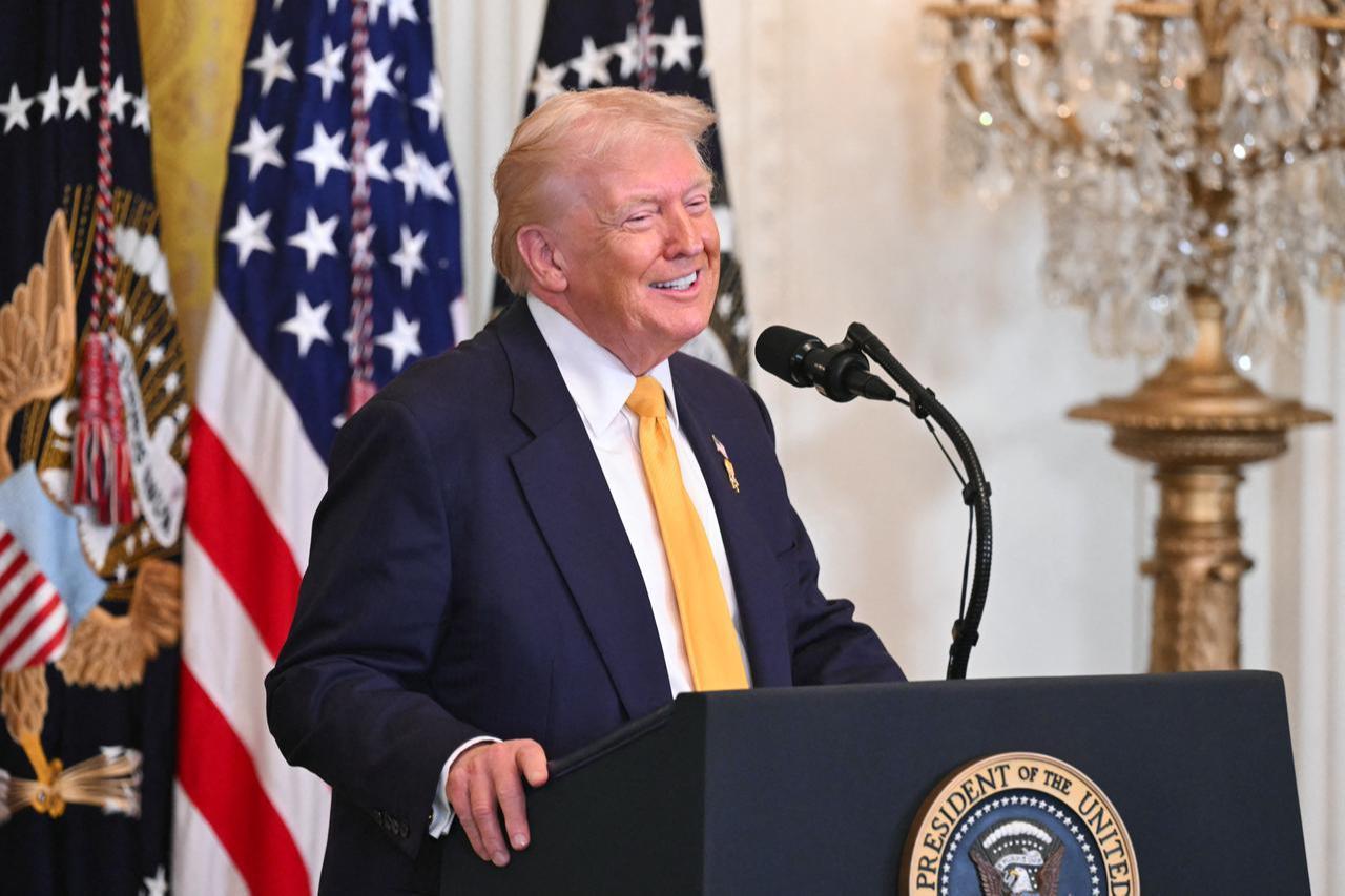 US President Donald Trump speaks during a Black History Month event in the East Room of the White House in Washington, DC, Feb. 18, 2026. (AFP Photo)