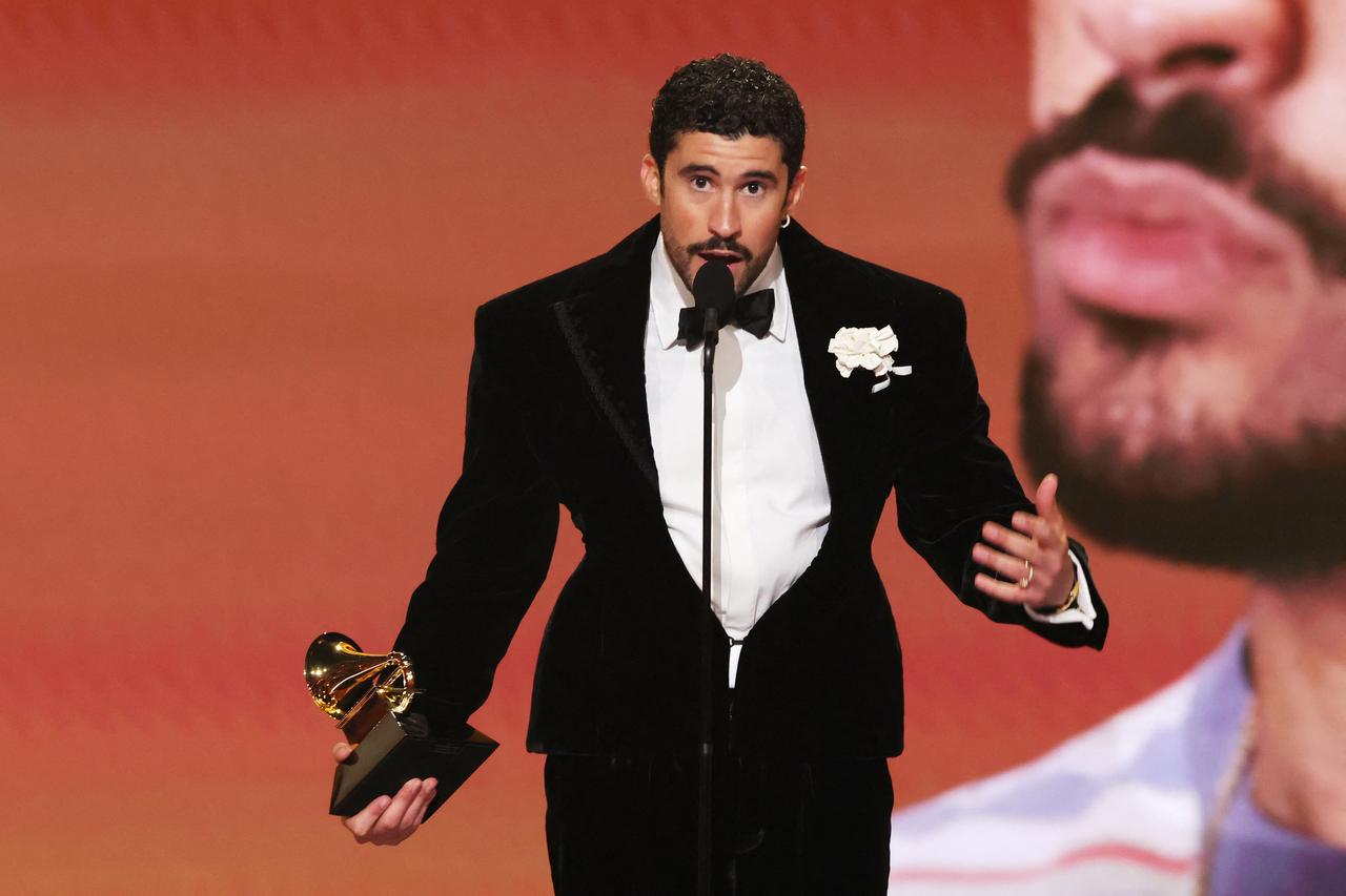 Bad Bunny receives the Album of the Year award for “Debi Tirar Mas Fotos” on stage at the 68th Grammy Awards at the Crypto.com Arena in Los Angeles, California, February 1, 2026. (AFP Photo)