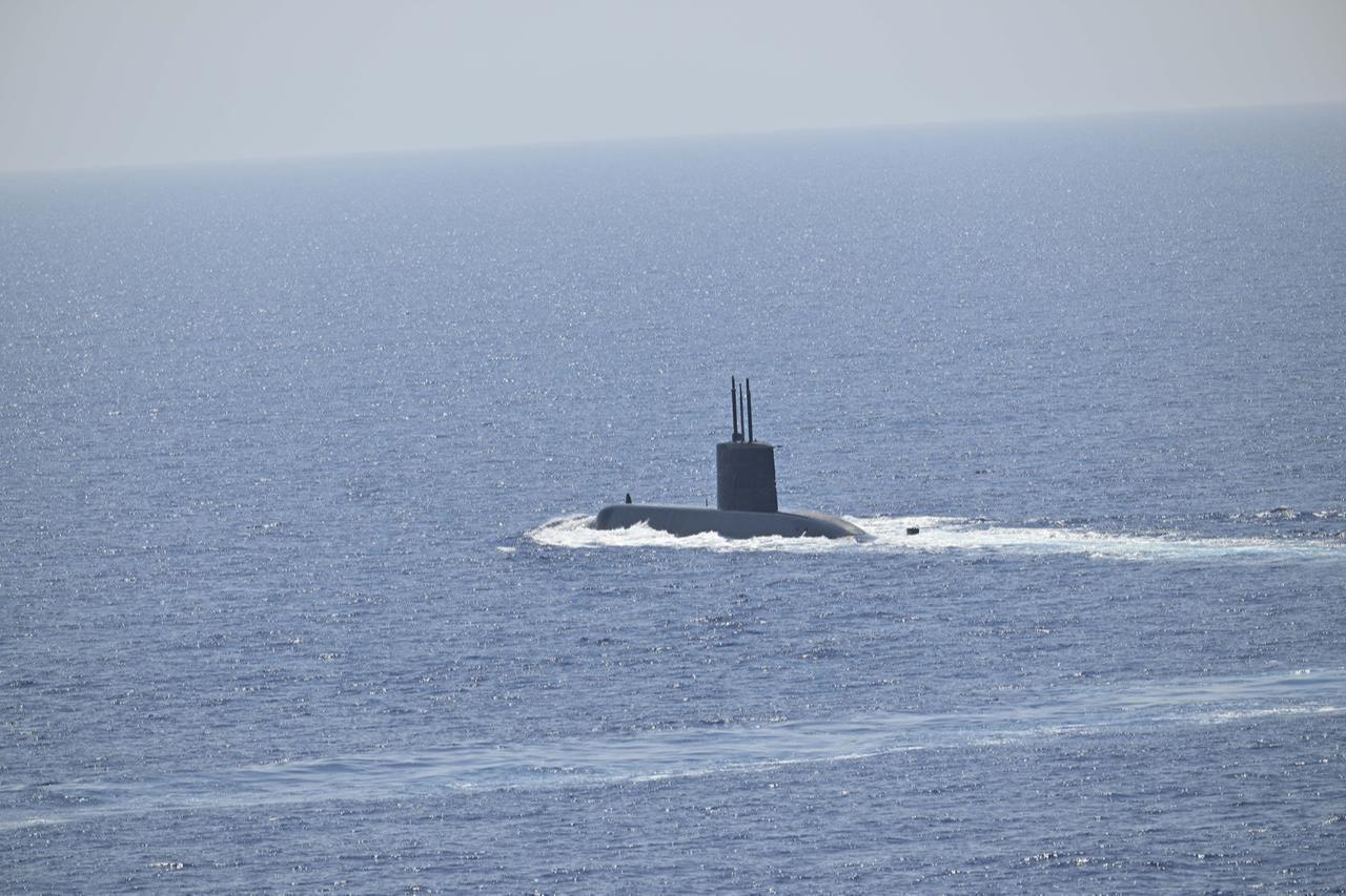 A Turkish submarine at the Distinguished Observer Day activities of the DENIZKURDU-II/2025 Exercise, conducted by the Turkish Naval Forces Command in the Black Sea, the Sea of Marmara, the Aegean Sea, and the Eastern Mediterranean, in Antalya, Türkiye on May 14, 2025. (AA Photo)