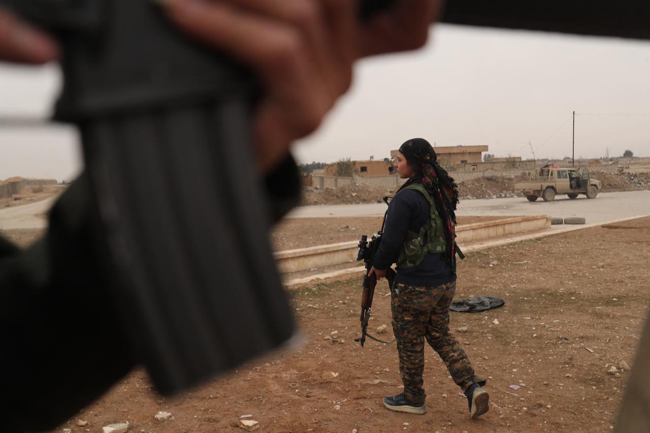 This photo taken on January 22, 2026 shows a terrorist organization YPG/SDF member that took position to secure the frontline in Hasakah, Syria. (AFP Photo)