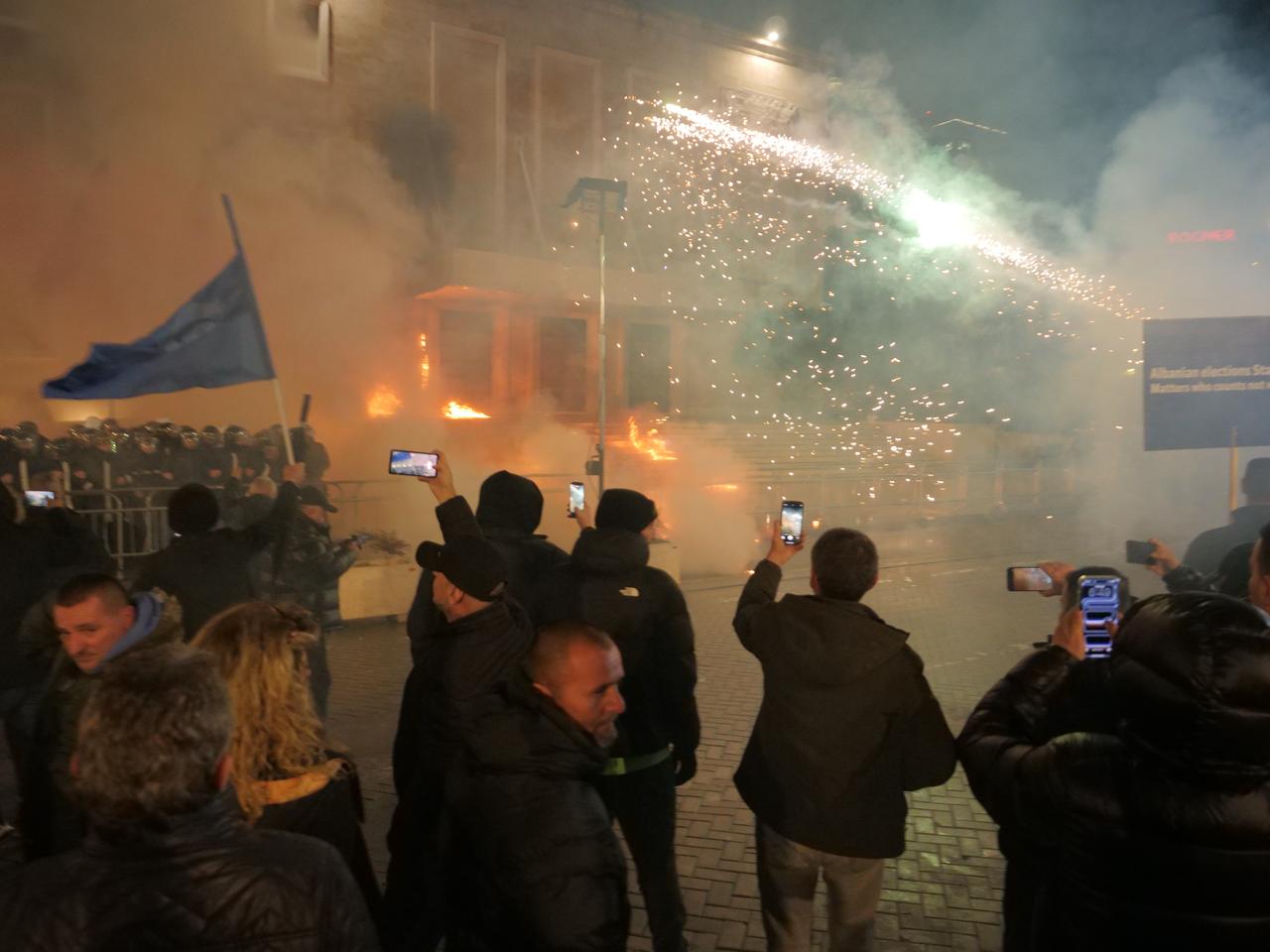 Thousands of protesters gather in the Albanian capital Tirana at the call of the opposition Democratic Party (PD) to stage a demonstration, January 24, 2026. (AA Photo)