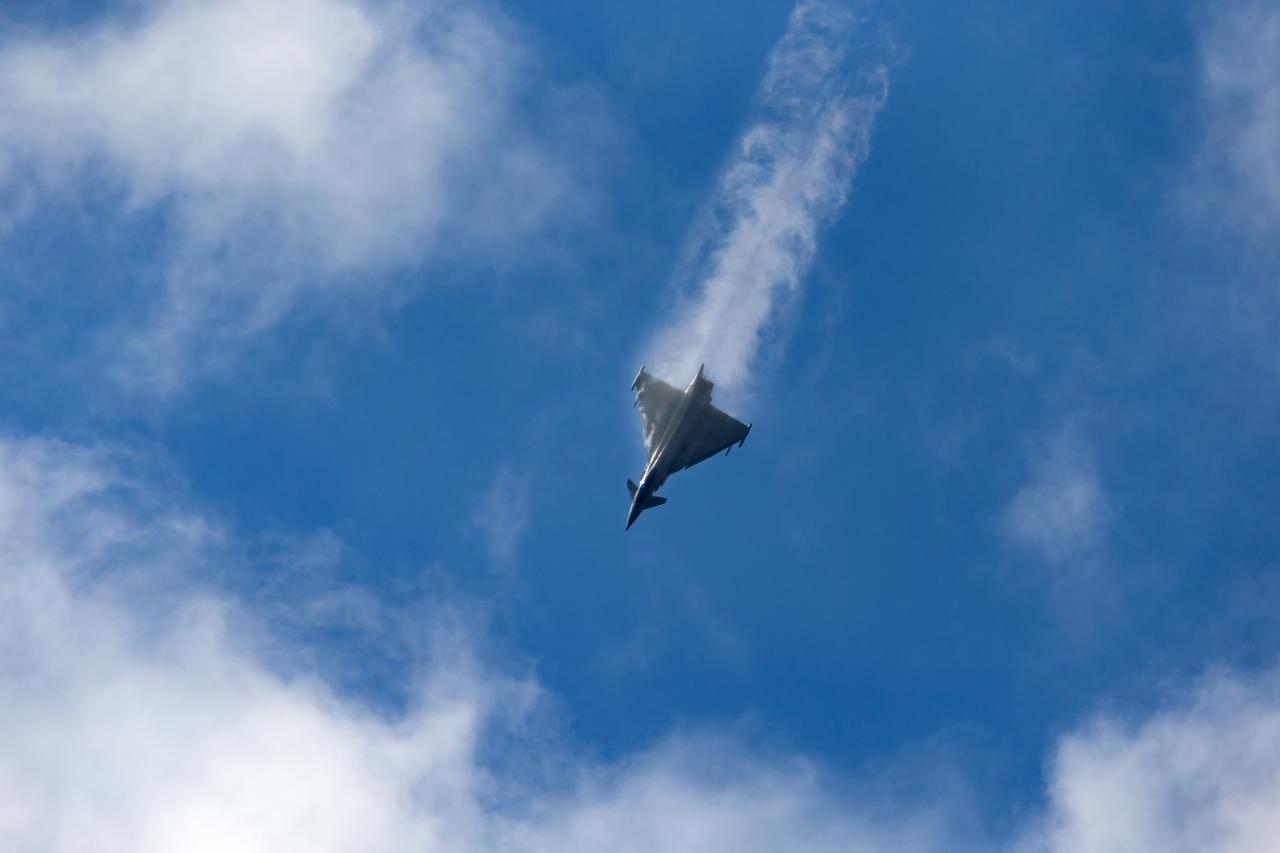 Italian Air Force (Aeronautica Militare Italiana) Eurofighter EF-2000 Typhoon multirole fighter aircraft at RAF Fairford, Gloucestershire, UK, July 14, 2014. (Adobe Stock Photo)