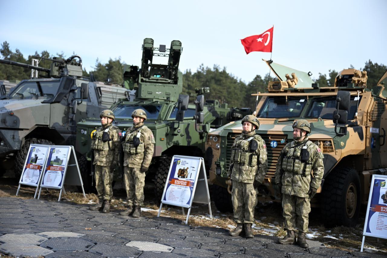 Turkish Armed Forces personnel display military equipment during NATO’s “Steadfast Dart 2026” exercise in Hamburg, Germany, February 19, 2026. (AA Photo)