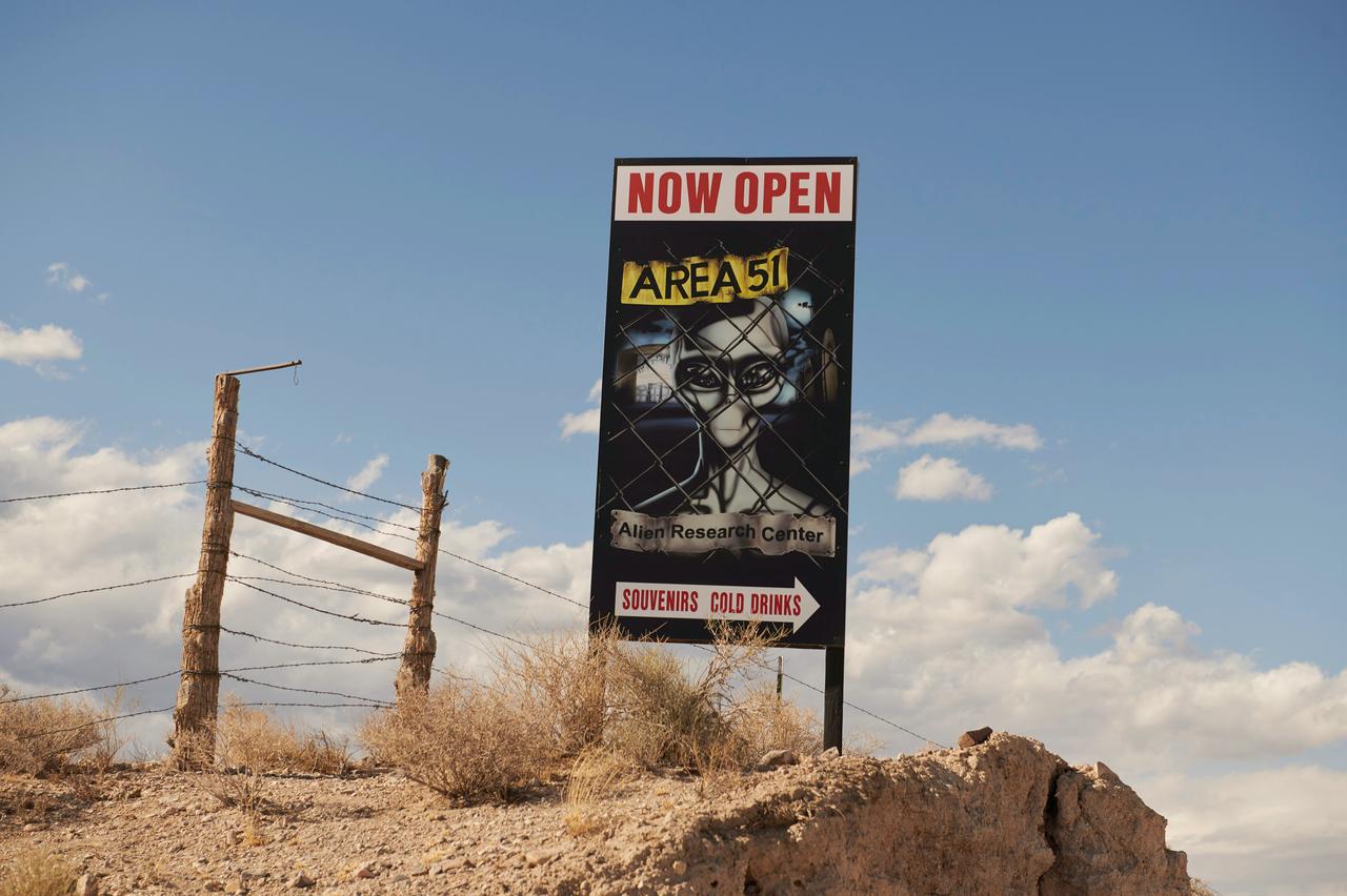 A sign points to the Alien Research Center on the "Extraterrestrial Highway" in Hiko, Nevada, September 19, 2019. (AFP Photo)