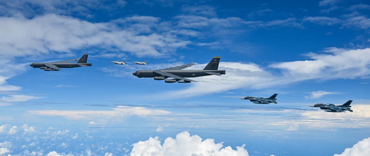 Fighter aircraft from Japan and the Republic of Korea conducted a trilateral escort flight of U.S. bombers operating in the Pacific, July 11, 2025. (Photo courtesy of the ROK AF)