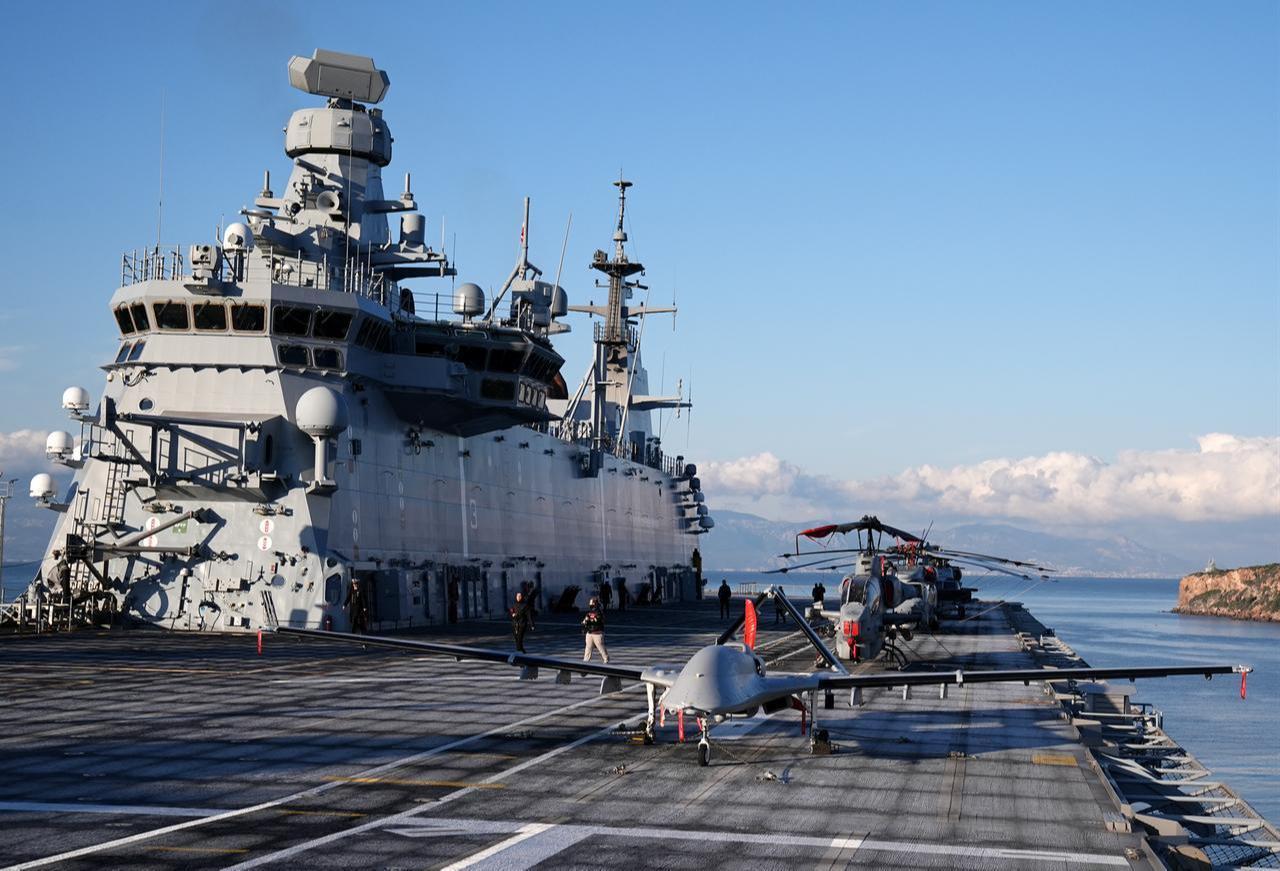TCG Anadolu and the naval aviation assets of the Anatolian Turkish Maritime Task Force during a ceremony held in Foca, Izmir, on January 20, 2026. (AA Photo)