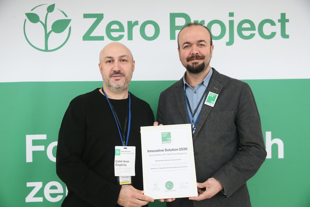 Türkiye Down Syndrome Association honored at "Zero Project" conference for earthquake response initiative, Vienna, Austria, accessed on Feb. 21, 2026. (AA Photo)