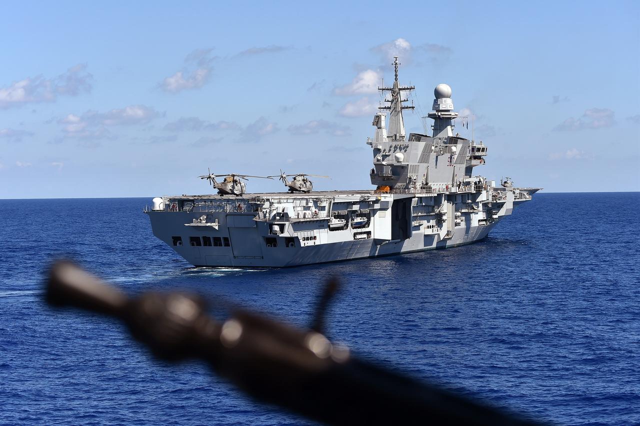 The Italian navy carrier Cavour is seen from German navy frigate ship Werra, as it sails in the Mediterranean Sea, close to the Libyan territorial waters, Sept. 23, 2015. (AFP Photo)