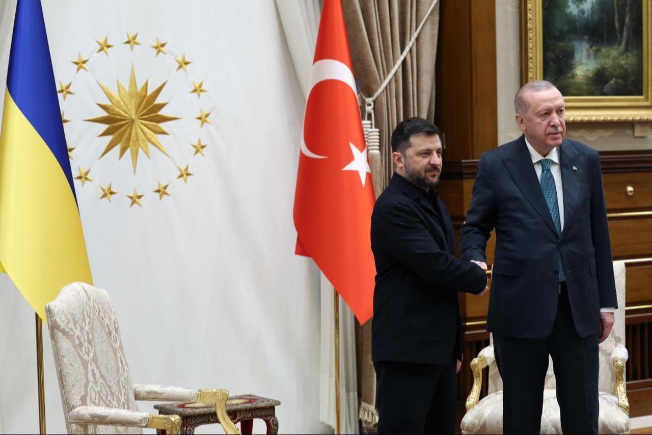 President Recep Tayyip Erdogan meets with the President of Ukraine Volodymyr Zelenskyy during an official meeting at the Presidential Complex in Ankara, Türkiye on November 19, 2025. (TUR Presidency/AA Photo)