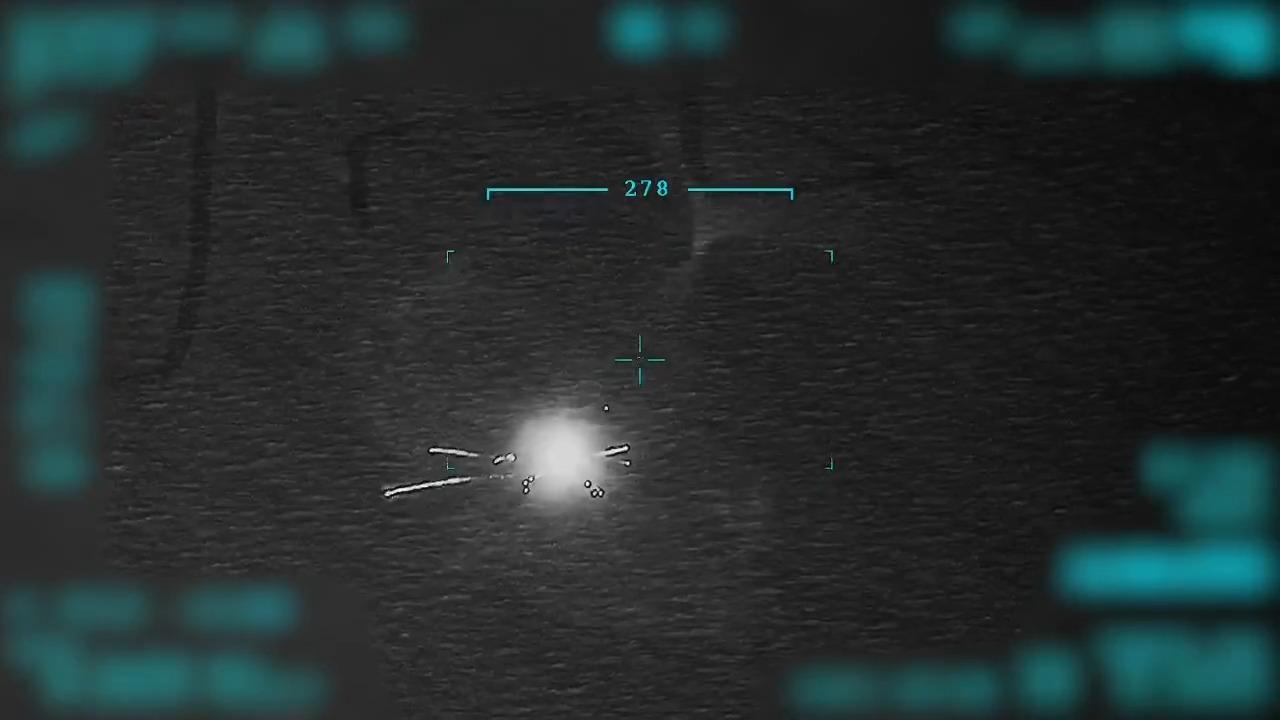 The moment of Eren high-speed multi-purpose loitering munition engaging a Shahed-type kamikaze UAVs over the Black Sea during a test. (Photo via X/@BaykarTech)