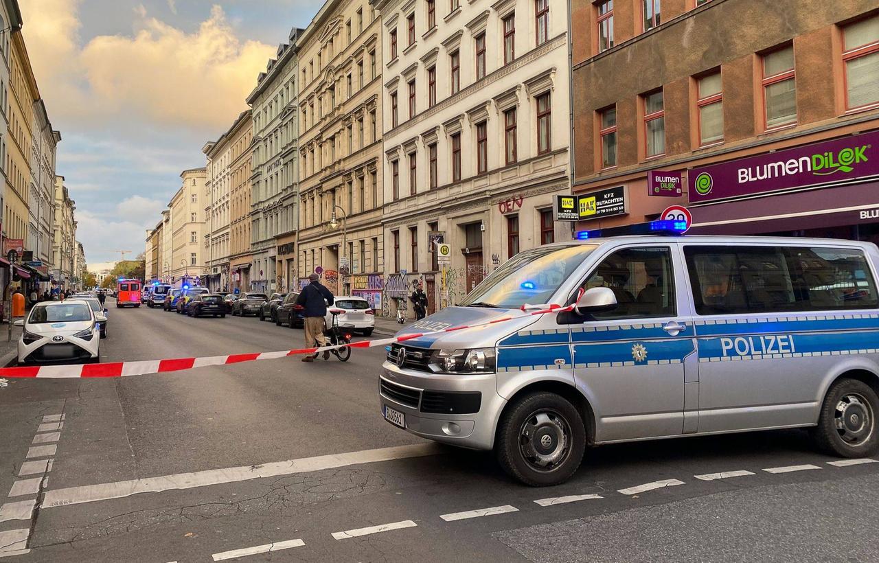 A police vehicle stands on a street in Berlin-Kreuzberg, Germany in 2025 after shots were fired. (Photo via ga.de/DPA)