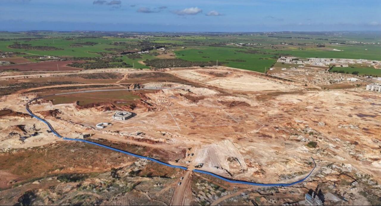 Aerial view shows early-stage construction work at the site of the planned 20,000-seat Martyrs of Dignity Stadium in Al-Marj, Libya. (Photo via Facebook/The Libya Update)