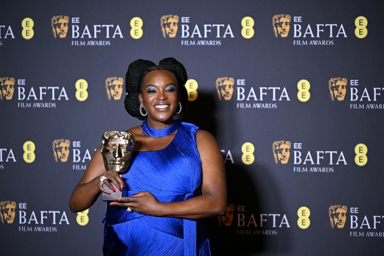 Nigerian-British actress Wunmi Mosaku poses with the award for Best supporting actress in the film "Sinners" during the BAFTA British Academy Film Awards ceremony at the Royal Festival Hall, Southbank Centre, in London, UK, Feb. 22, 2026. (AFP Photo)