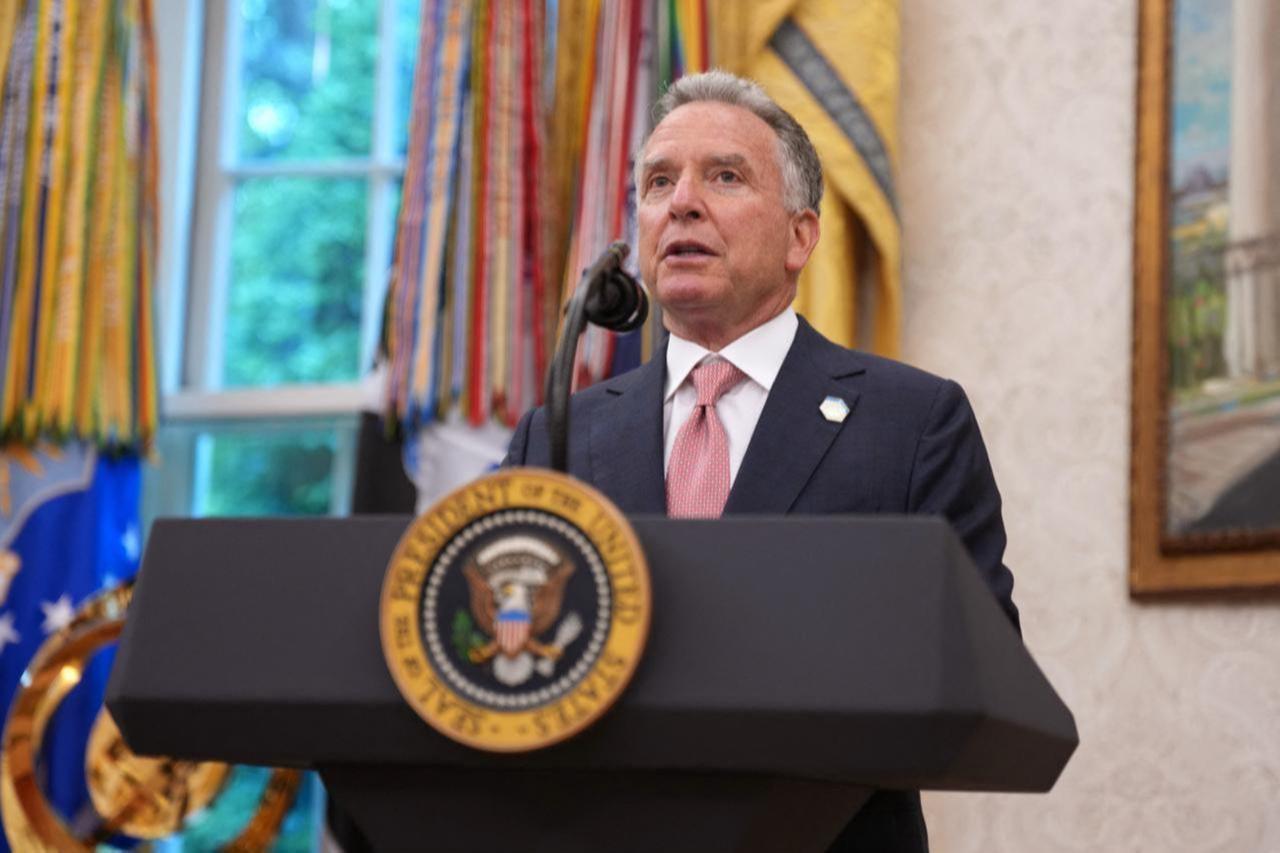 Special Envoy to the Middle East Steve Witkoff delivers remarks during the swearing in ceremony for interim U.S. Attorney for Washington, D.C. Jeanine Pirro in the Oval Office of the White House in Washington, DC on May 28, 2025. (AFP Photo)