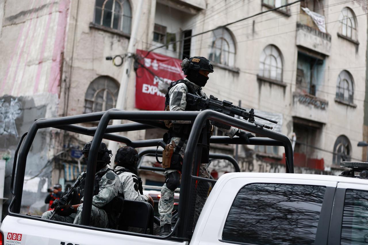 Members of the National Guard stand guard outside the facilities of the Specialized Prosecutor's Office for Organized Crime (FEMDO) in Mexico City, Mexico, Feb. 22, 2026. (AA Photo)