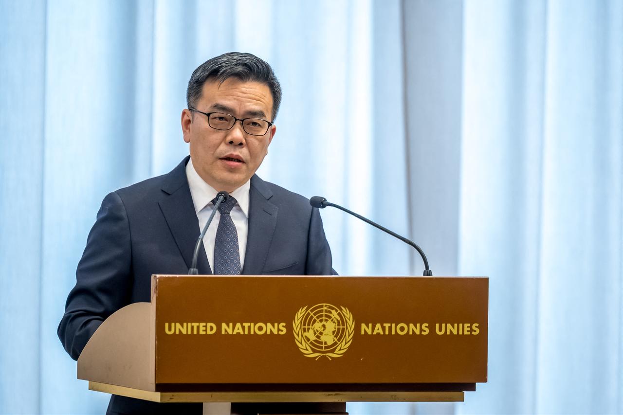 China's ambassador Shen Jian addresses the audience during the annual high-level debate of the United Nations Conference on Disarmament in Geneva, Switzerland on February 23, 2026. (AFP Photo)
