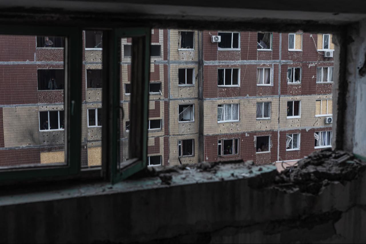 A residential building was damaged after a Russian air strike on a residential area in Kramatorsk, Ukraine, on Feb. 12, 2026. (AA Photo)