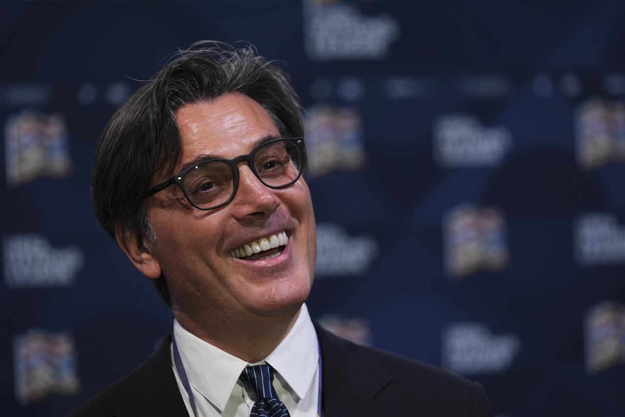 Head Coach of Turkiye's football team Vincenzo Montella talks press after Turkiye, drawn from the fourth pot at the draw, Belgium, is placed in League A Group 1 alongside France, Italy, and Belgium, Feb. 12, 2026 in Brussels, Belgium. (AA Photo)