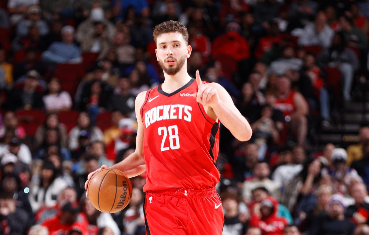 Alperen Sengun #28 of the Houston Rockets dribbles the ball during the game against the Utah Jazz, Texas, US, Feb. 23, 2026. (AFP Photo)