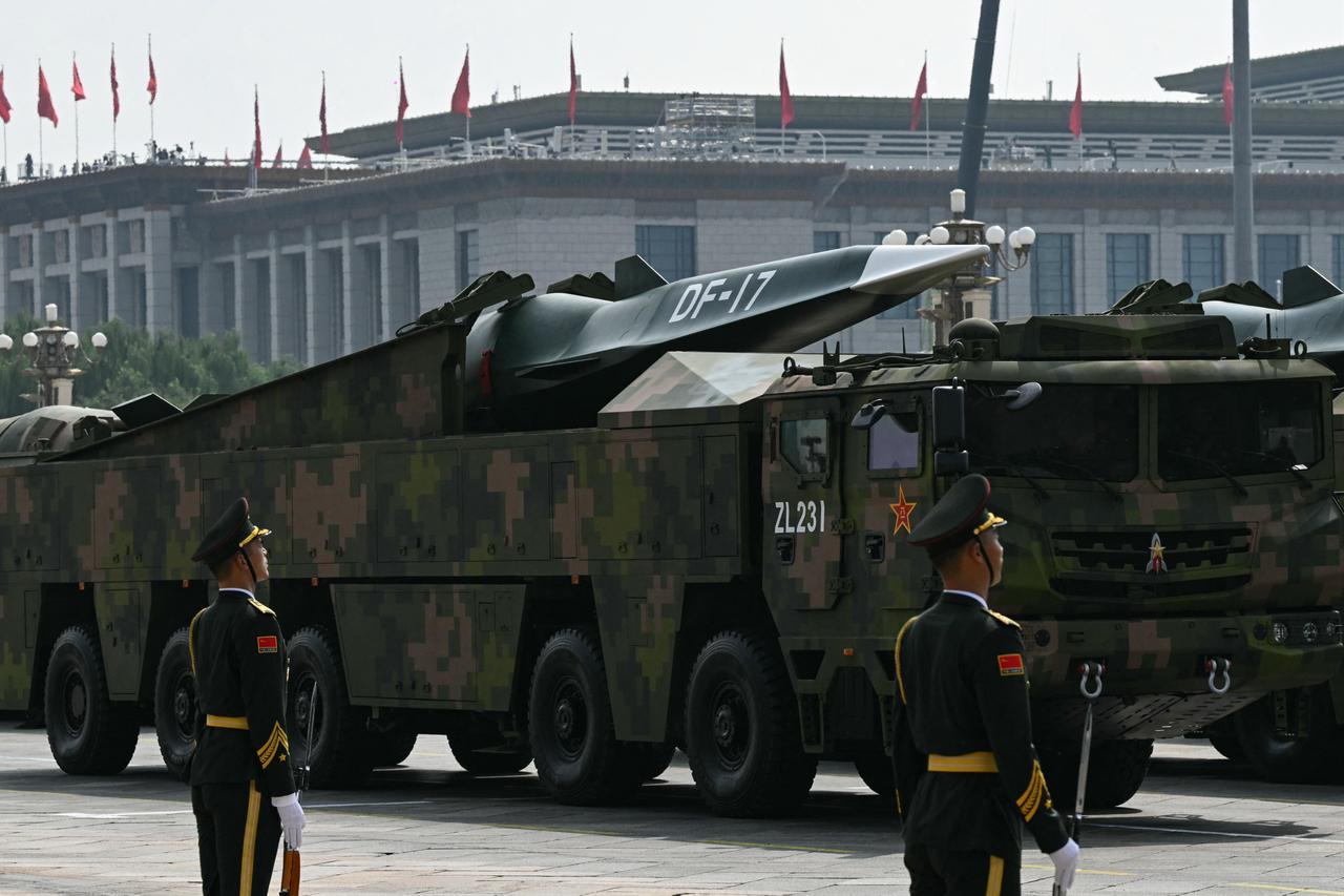 A DF-17 road-mobile medium-range ballistic missile is seen during a military parade in Beijing's Tiananmen Square on September 3, 2025. (AFP Photo)