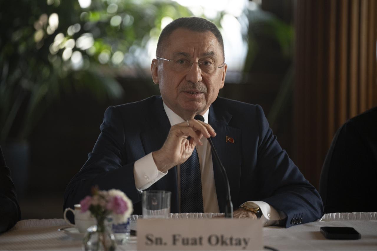 Fuat Oktay, Chairman of Turkish Parliament's Foreign Affairs Committee and AK Party Ankara MP, speaks to press members at the Turkish Embassy Residence in Washington, DC, on February 11, 2026. (AA Photo)