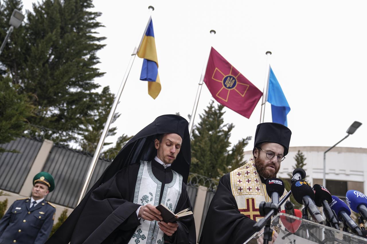 The Ukrainian Embassy in Ankara holds a memorial ceremony to mark the fourth anniversary of the Russia-Ukraine War, Ankara, Türkiye, Feb. 24, 2026. (AA Photo)