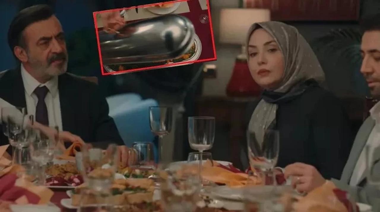 Guests react during a dramatic dinner moment in Ayni Yagmur Altinda. (Photo via ATV)