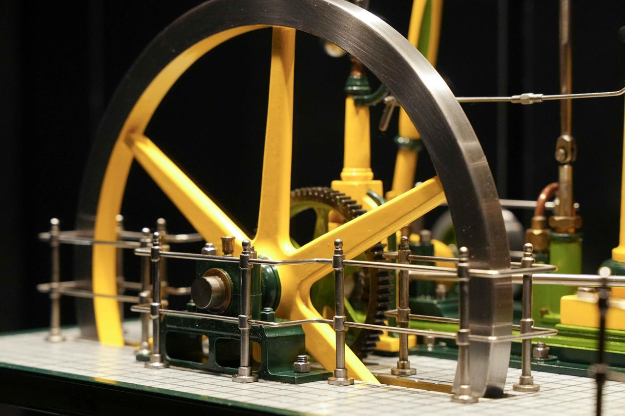 A working scale model of a historic steam engine from the Het Van Osch Museum collection is displayed at the Rahmi M. Koc Museum in Istanbul, Türkiye, Feb. 25, 2026. (AA Photo)