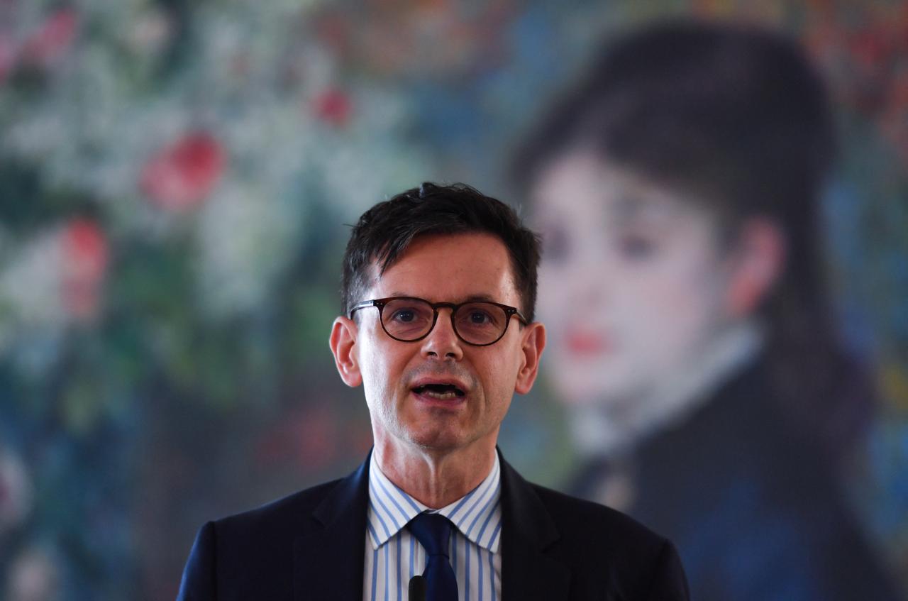 Then-President of Musee d'Orsay and Musee de l’Orangerie Christophe Leribault speaks at the Louvre Museum Abu Dhabi in the Gulf emirate, October 11, 2022. (AFP Photo)