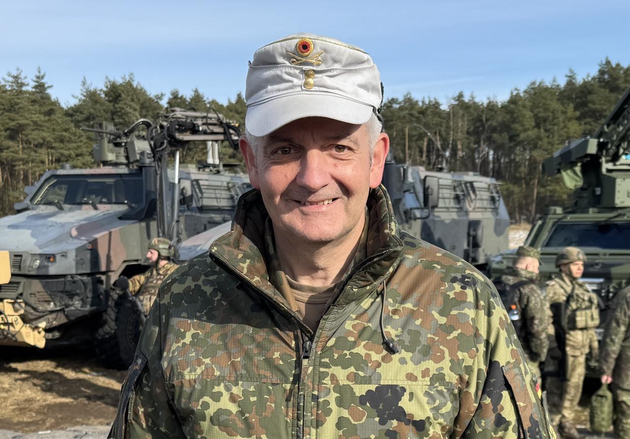 German Federal Armed Forces (Bundeswehr) Operations Command Chief Lt. Gen. Alexander Sollfrank speaking to Turkish journalists in Germany, Feb. 25, 2026. (AA Photo)