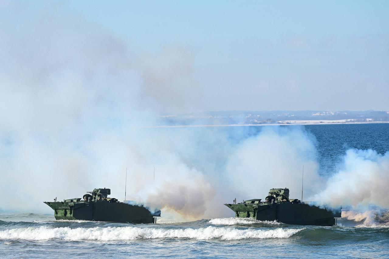Turkish soldiers on amphibious vessels take part in NATO's STEADFAST DART 26 exercise in Putlos, Germany, on February 18, 2026. (AFP Photo)