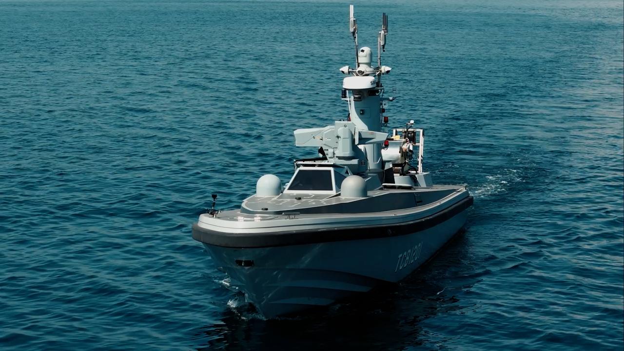 Havelsan's SANCAR armed unmanned surface vehicle (USV) during a testing at an unspecified location and time. (AA Photo)