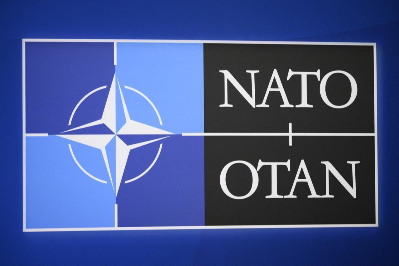 This photograph shows the NATO or OTAN logo a day prior to a meeting of The North Atlantic Treaty Organisation (NATO) in The Hague, June 23, 2025. (AFP Photo)