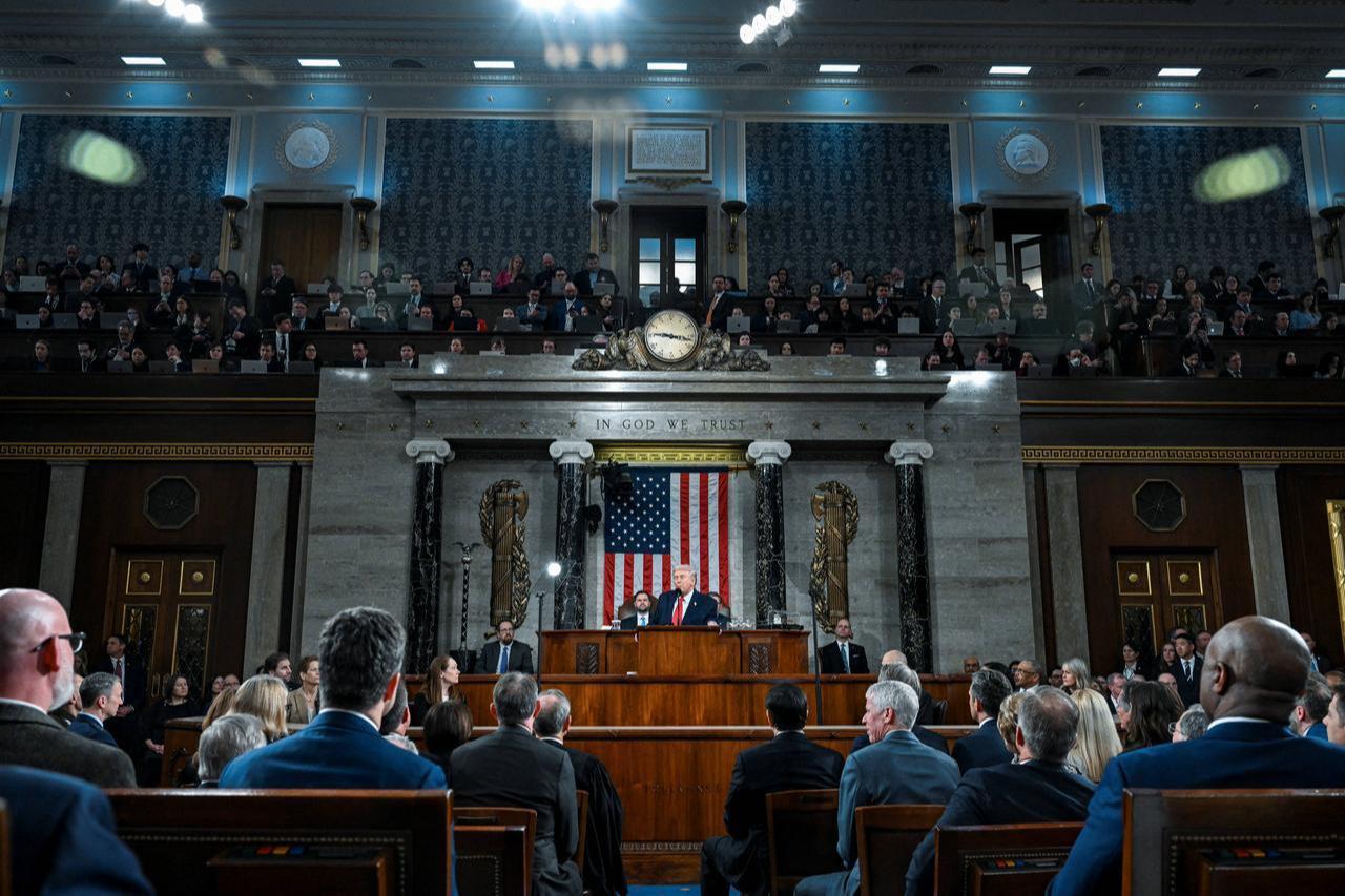 US President Donald Trump delivers the first State of the Union address in the House Chamber of the United States Capitol in Washington, DC, Feb. 24, 2026. (AFP Photo)