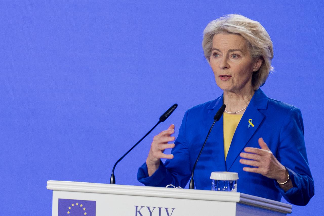 President of the European Commission Ursula von der Leyen attends a press conference in Kyiv, Ukraine on February 24, 2026. (AFP Photo)
