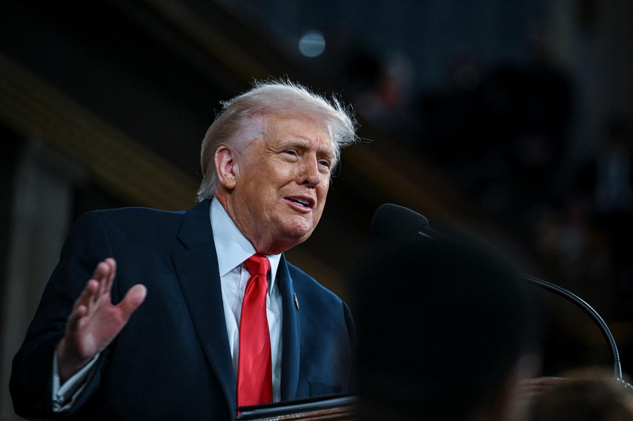 US President Donald Trump delivers the first State of the Union address of his second term to a joint session of Congress in the House Chamber of the United States Capitol in Washington, DC, on February 24, 2026. (AFP Photo)
