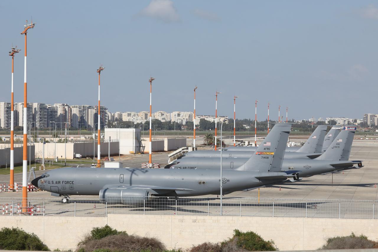 U.S. military refueling aircraft are spotted at Ben Gurion Airport in Tel Aviv amid ongoing discussions over a possible U.S. strike on Iran in Tel Aviv, Israel on February 25, 2026. (AA Photo)